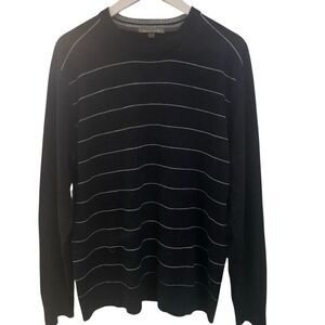 Smart wool striped long sleeve 100% merino wool sweater crew neck large charcoal